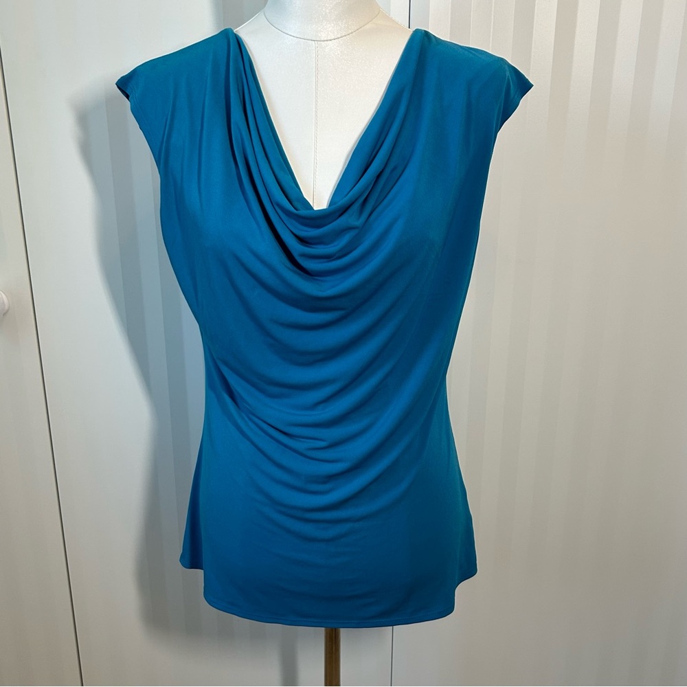 Worthington blue draped sleeveless blouse Size M